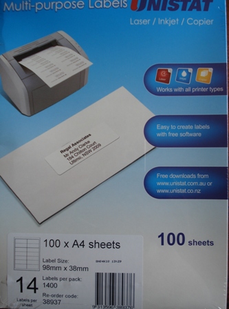 38937 Label Unistat 98x38mm 14 per sheet Box 1400.